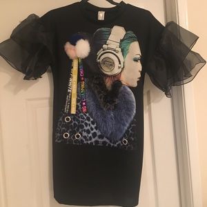 OFF-WHITE,  “BLACK T-SHIRT DRESS”.       SZ SMALL